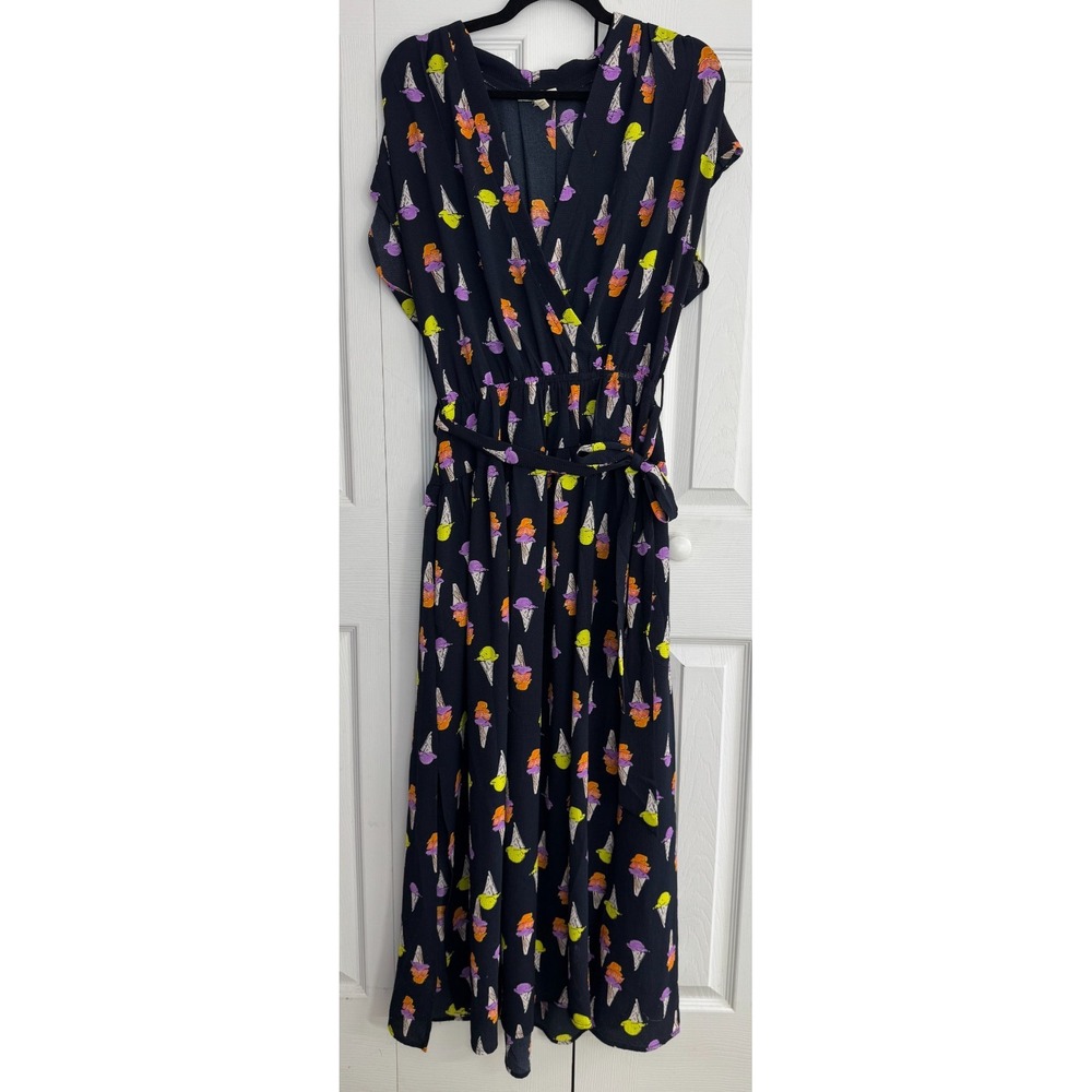 Loralette Havana Maxi Dress Women's 14/16 Black Ice Cream‎ Print 100% Polyester